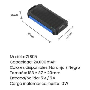 Cargador Solar Portátil 20000mAh 3 en 1 | Power Bank con Panel Solar, Linterna y Cables Integrados | Android y iPhone