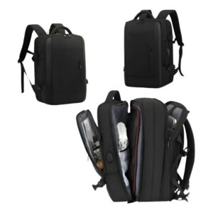 Mochila de Viaje Expandible 30-42L Impermeable con Puerto USB para Notebook 17.3” – Equipaje de Mano para Avión