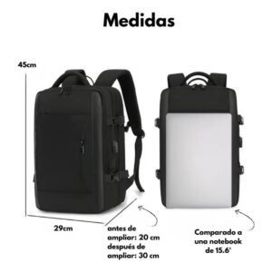 Mochila de Viaje Expandible 30-42L Impermeable con Puerto USB para Notebook 17.3” – Equipaje de Mano para Avión