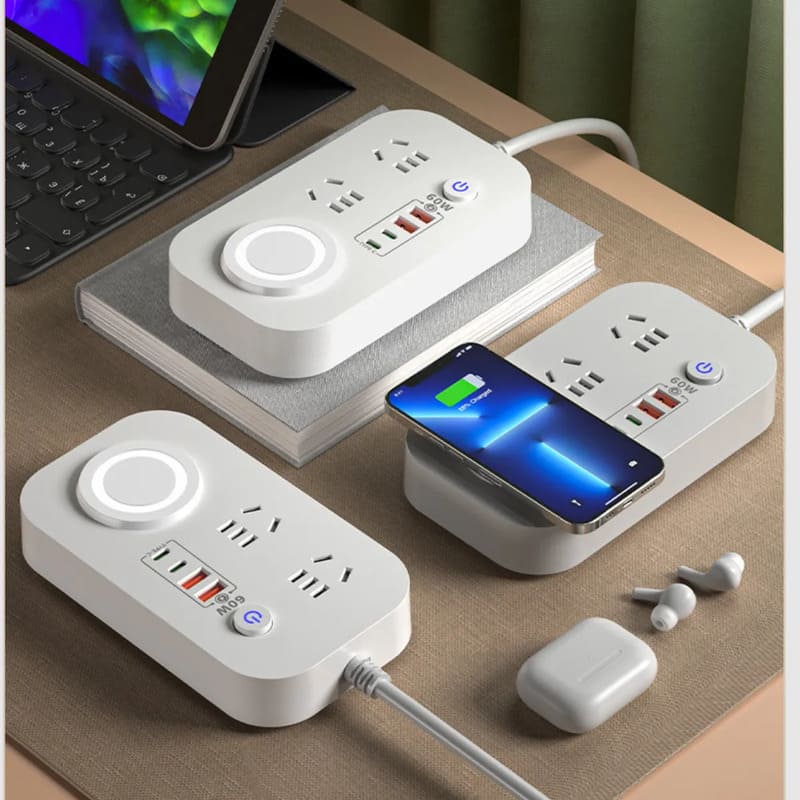 Alargue multifuncional 60w | USB, Type C, carga inalámbrica - Image 9