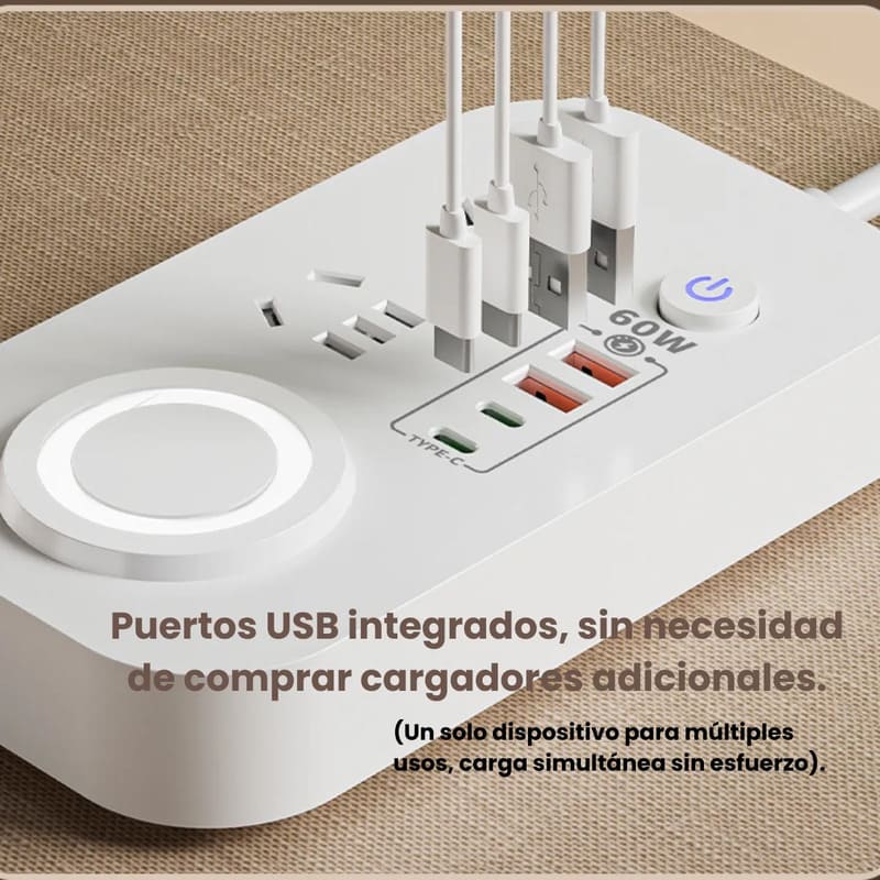 Alargue multifuncional 60w | USB, Type C, carga inalámbrica - Image 6