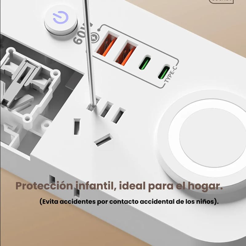 Alargue multifuncional 60w | USB, Type C, carga inalámbrica - Image 7