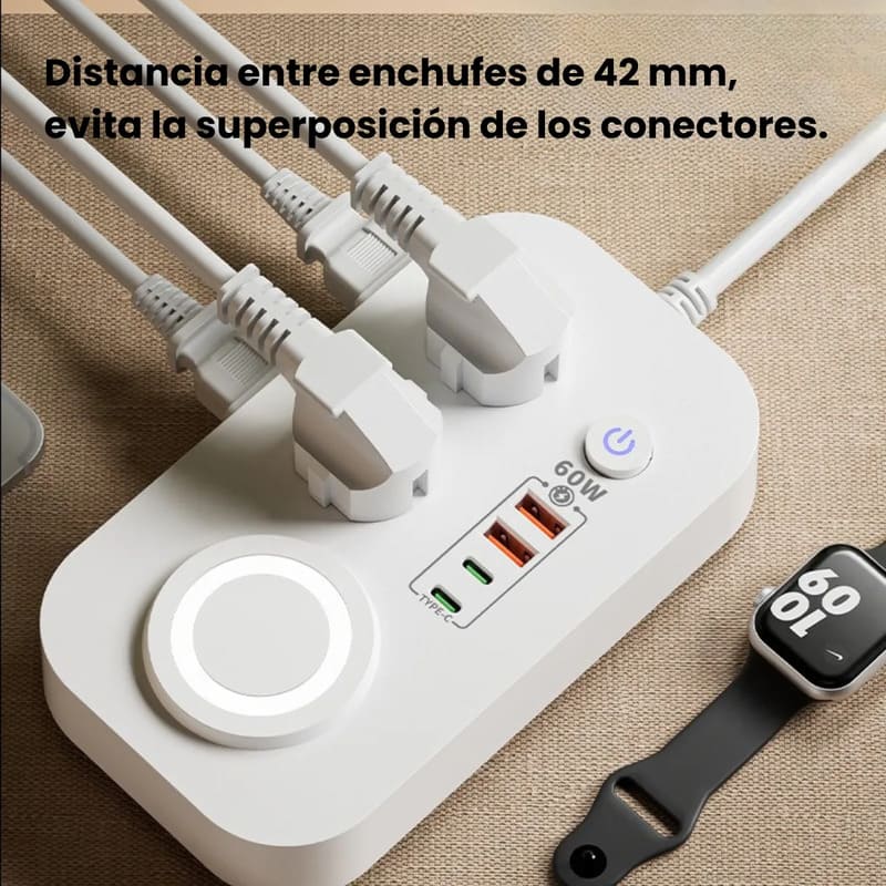 Alargue multifuncional 60w | USB, Type C, carga inalámbrica - Image 4