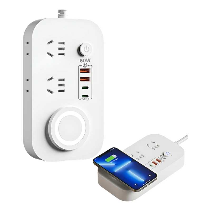 Alargue multifuncional 60w | USB, Type C, carga inalámbrica