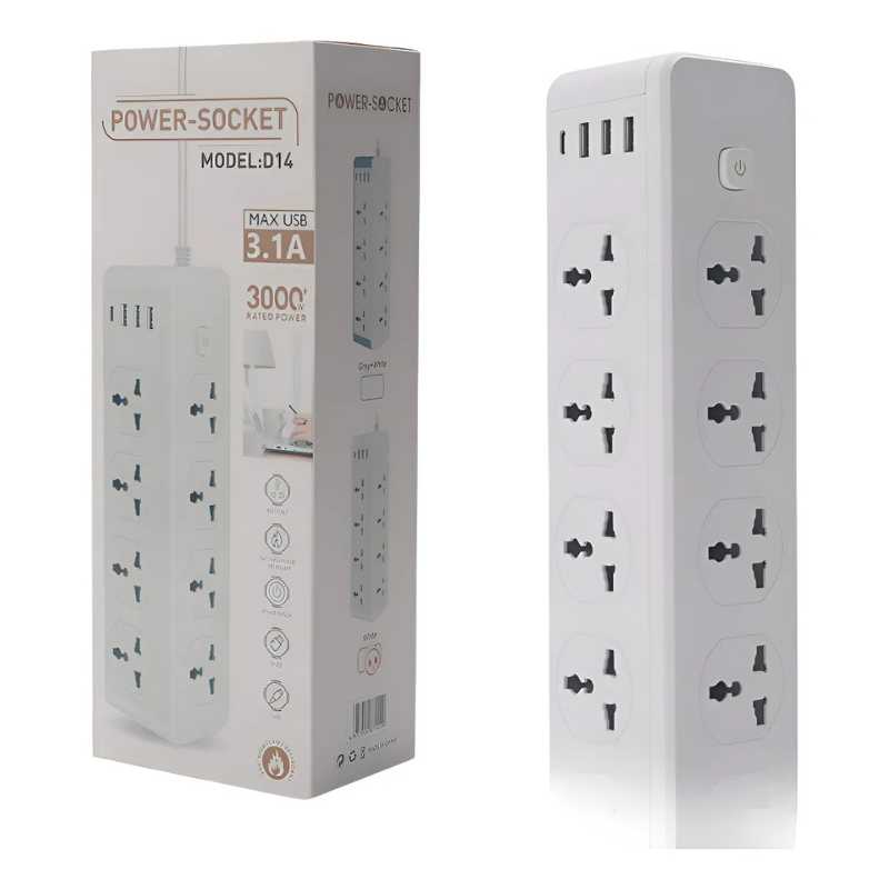 Zapatilla alargue doble cara 8 tomas con 3 USB y 1 Type-C