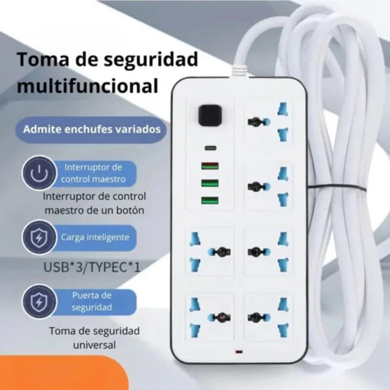 Alargue prolongador 6 tomas con 3 usb y tipo c | 2 metros - Image 7